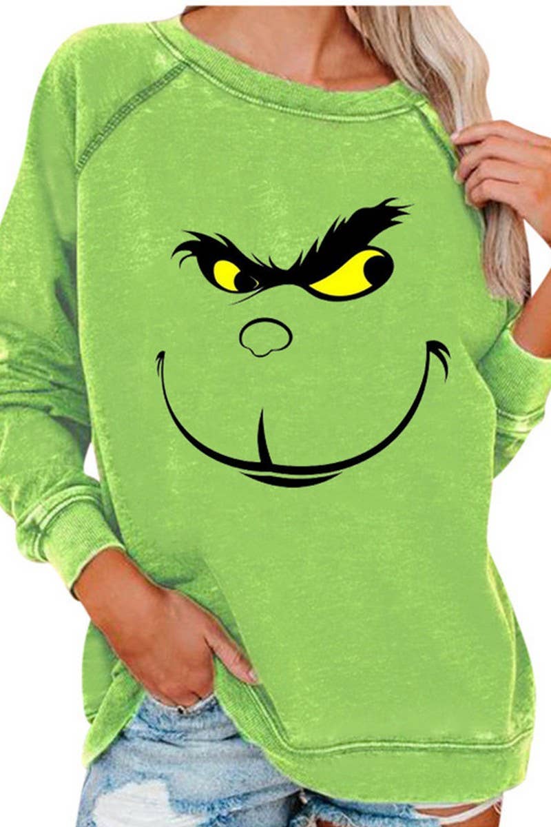 CWTBLL01326_CHRISTMAS CARTOON HORN SLEEVE SWEATSHIRT