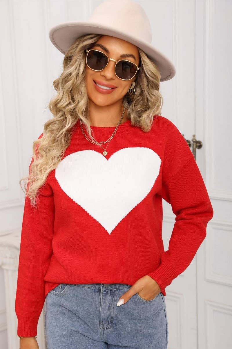 CWOSWL07588_LOVE HEART LOOSE VALENTINE'S DAY KNITTED SWEATER