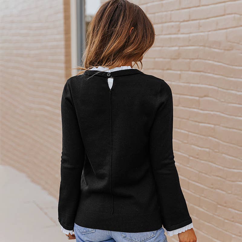 FLARED SLEEVES FAKE TWO ALL-INONE COMMUTER JUMPER
