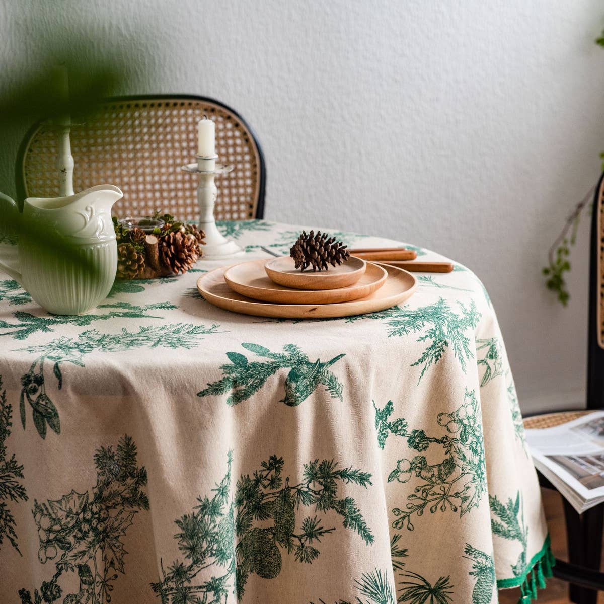 GREEN PINE BRANCH PRINTED DINING TABLE