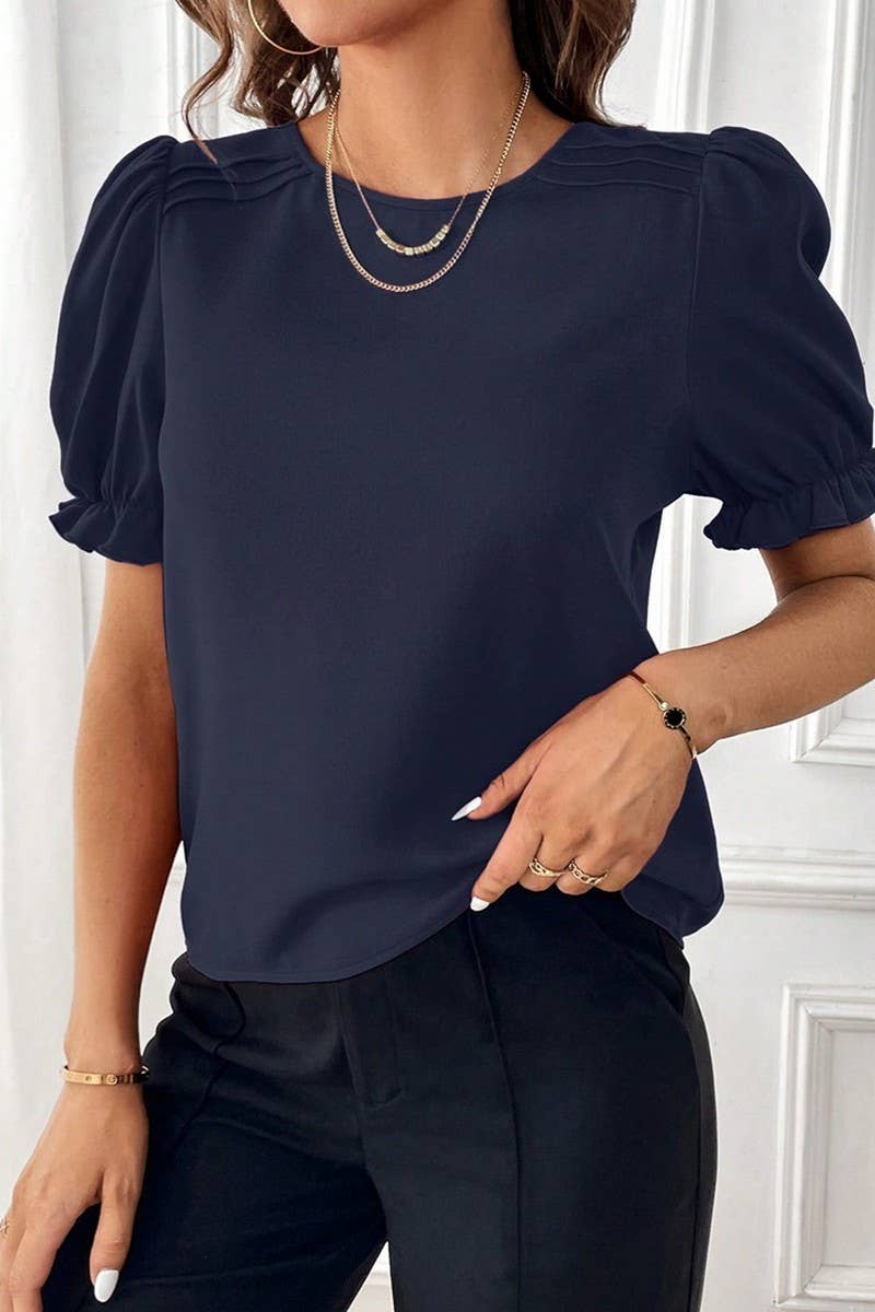 CWTTS1374_SUMMER FASHION TEMPERAMENT ROUND NECK SHIRT