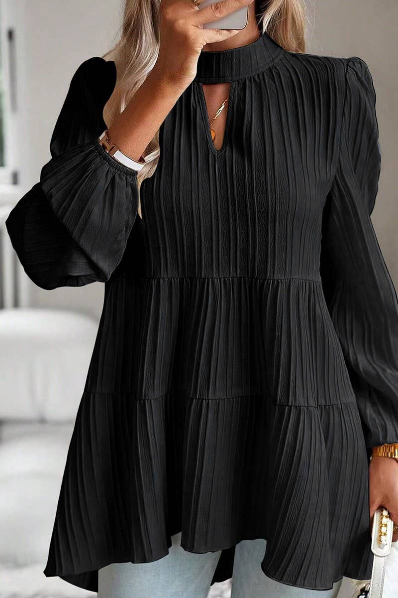 CWTBLL2768_HALF TURTLENECK WAVY LONG SLEEVE TOP