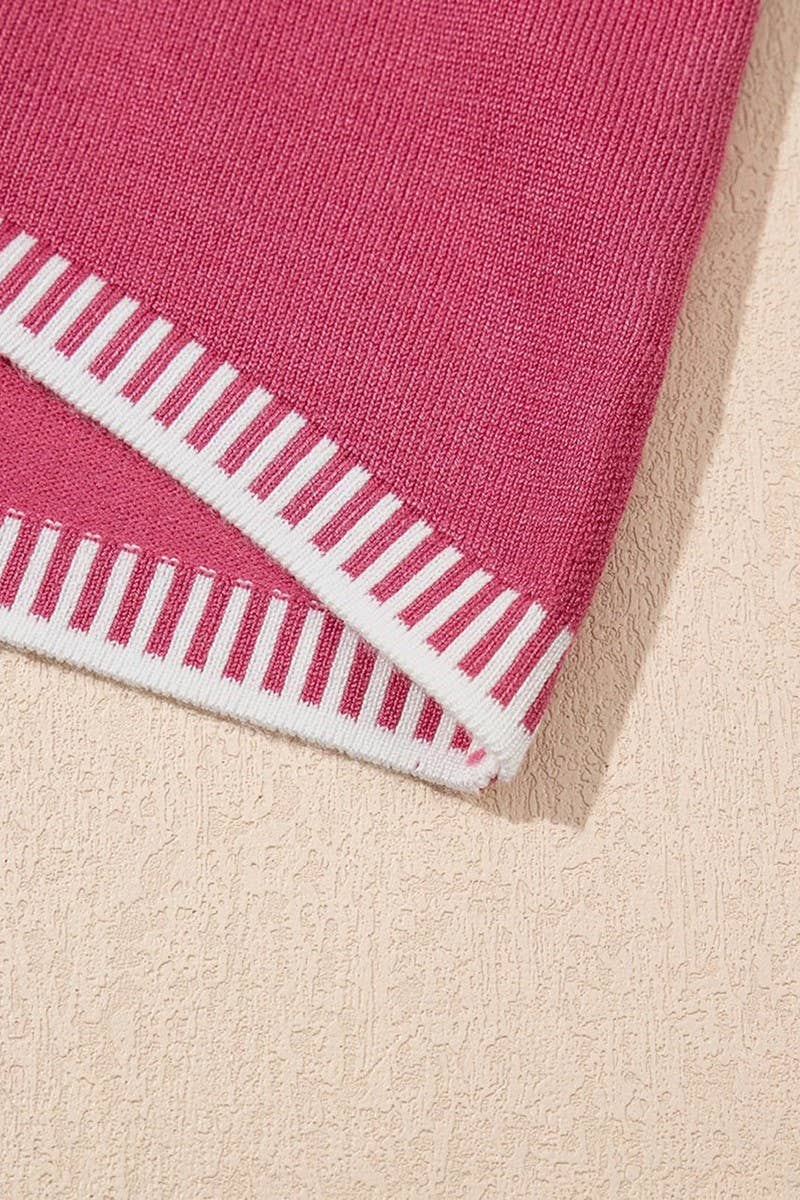 CWOSWS0143_STRIPED SHORT SLEEVE CREW NECK KNIT SWEATER