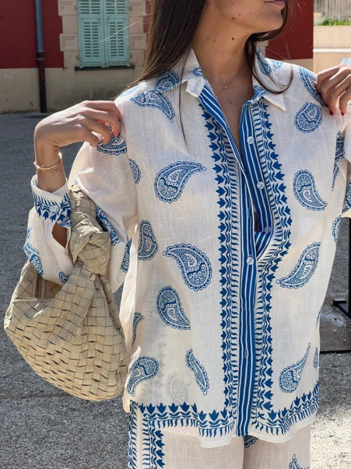 CASUAL ALL-IN-ONE LINEN PRINTED LONG-SLEEVED SUIT