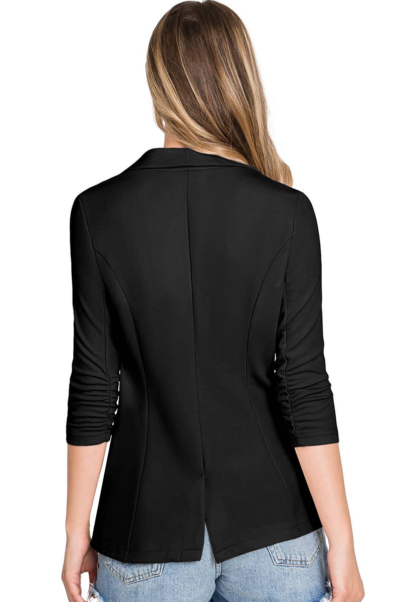 CWOBL102_Long Sleeve Stretch Open Front Blazer Jacket