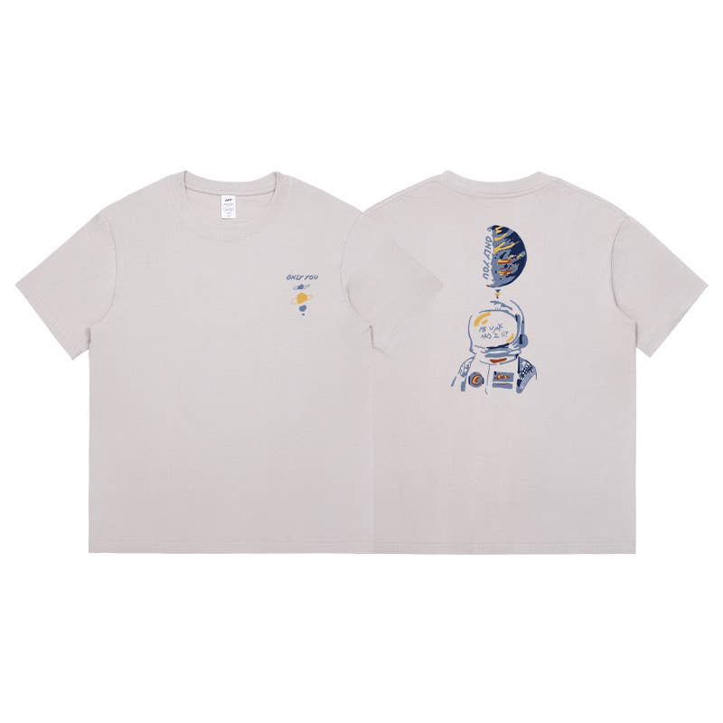 CWTTS0952_ASTRONAUT PRINT CASUAL LOOSE CREW NECK T SHIRT