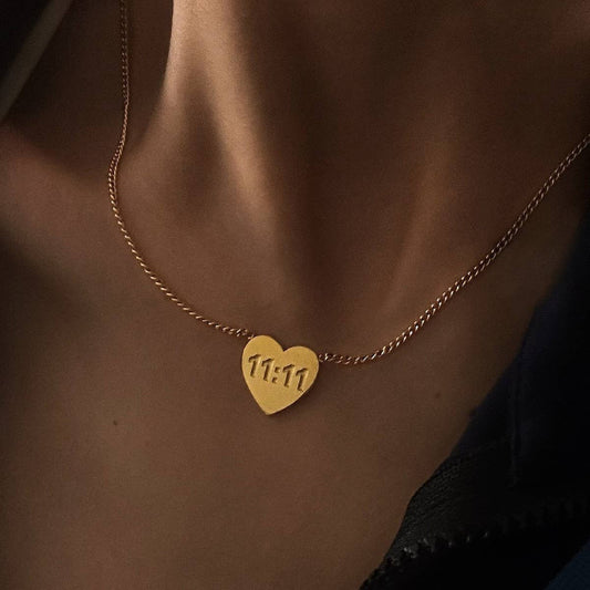 Stainless steel love double 11 number necklace_CWMM5554
