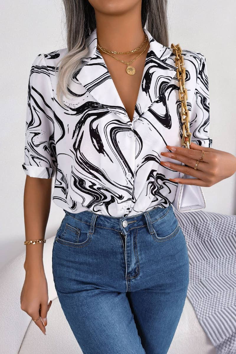 CWTSTS0443_CASUAL COLOR CONTRAST SHORT-SLEEVED SHIRT TOP