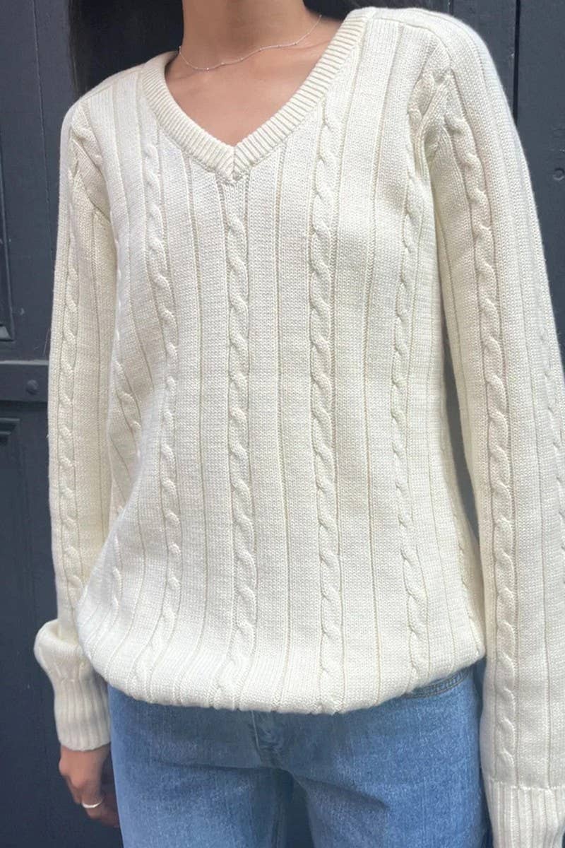 CWOSWL07522_V-NECK CASUAL LONG SLEEVE KNIT SWEATER