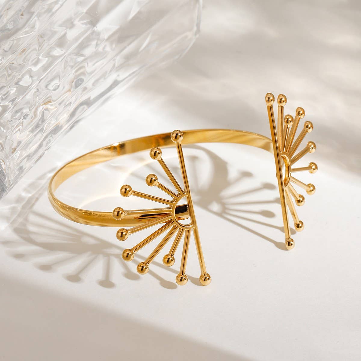 Bold 18K Gold Flower Cuff Bracelet, No Fade_CWAJE4756