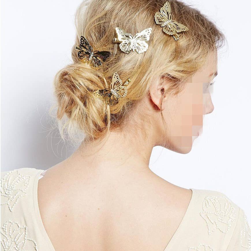 Metal solid-colored butterfly hair clips