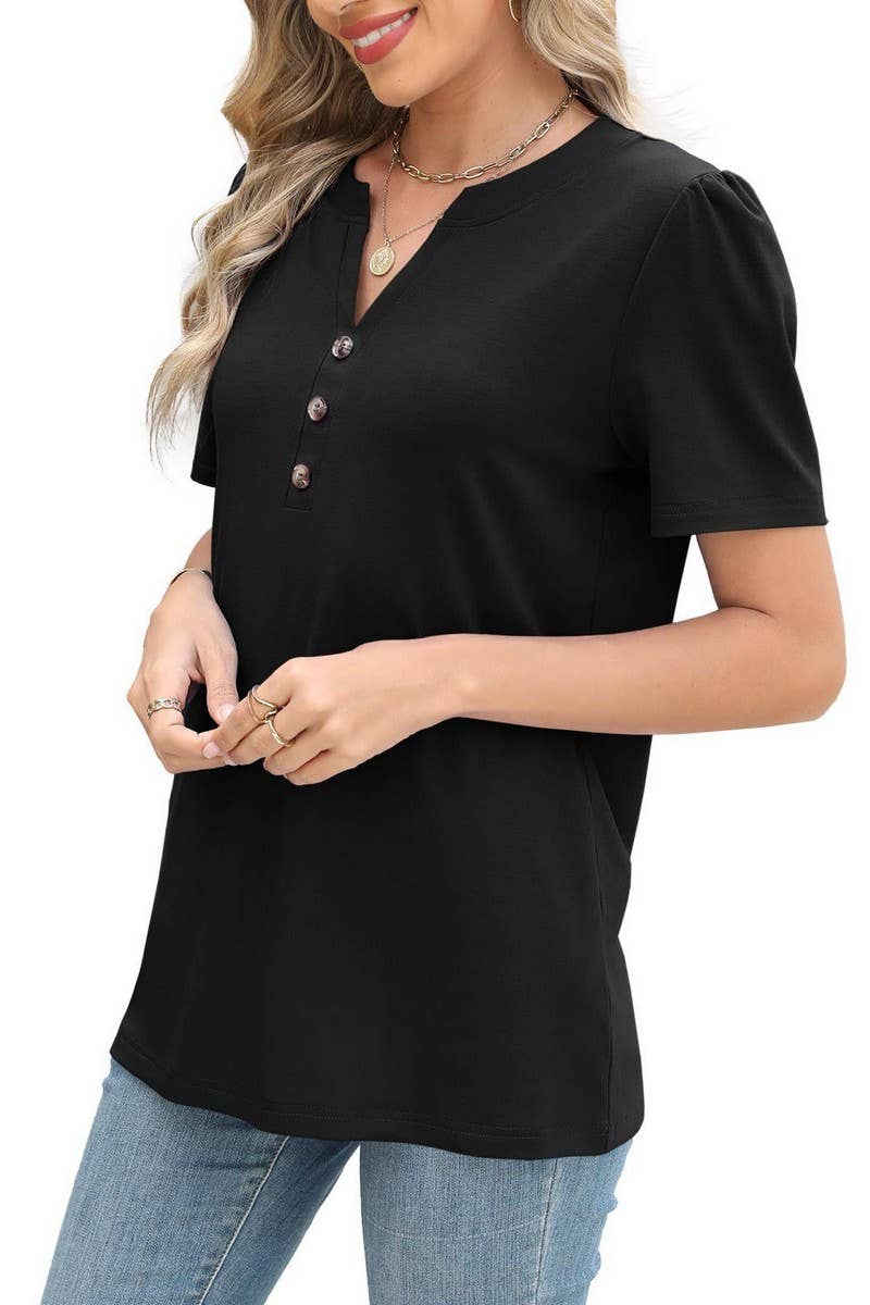 CWTBLS1821_SUMMER TWIST-BUTTON FASHION SHORT-SLEEVED T-SHIRT