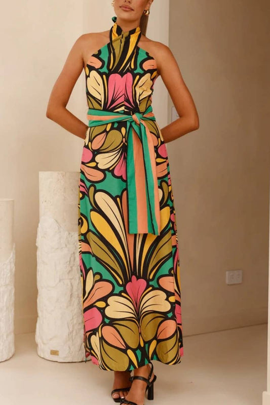 CWDHL0998_SUMMER PRINT HALTER NECK TIE BACKLESS MAXI DRESS