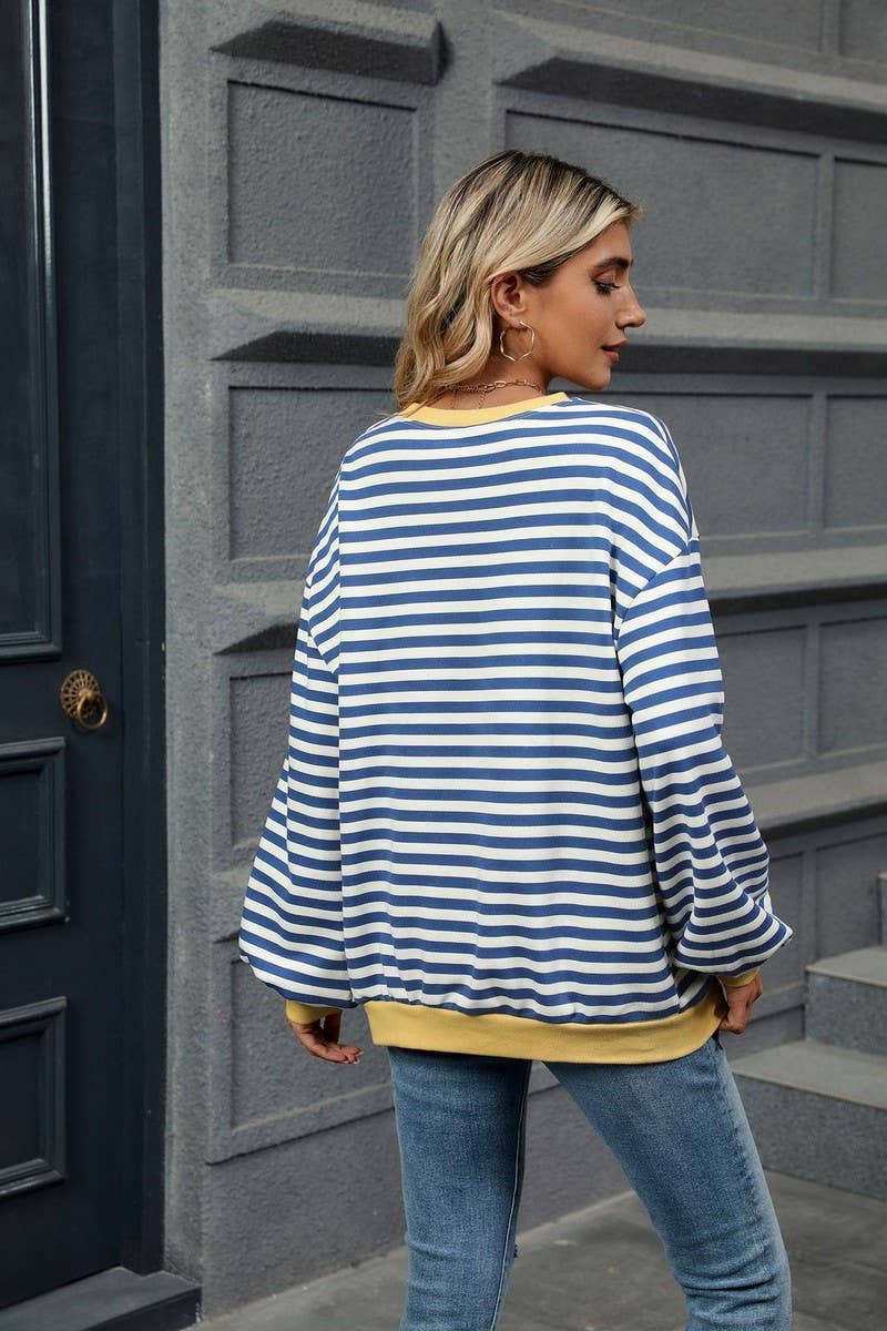 CWTBLL2359_CONTRAST COLOR STRIPED CREW NECK SWEATSHIRT