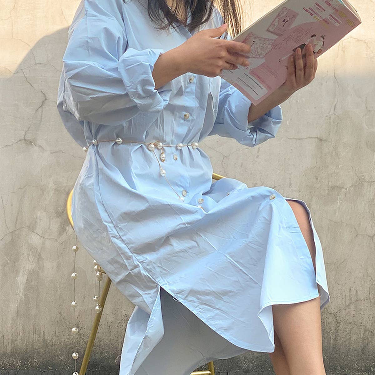 CWABE0928_WOMEN'S PEARL WAIST CHAIN THIN BELT