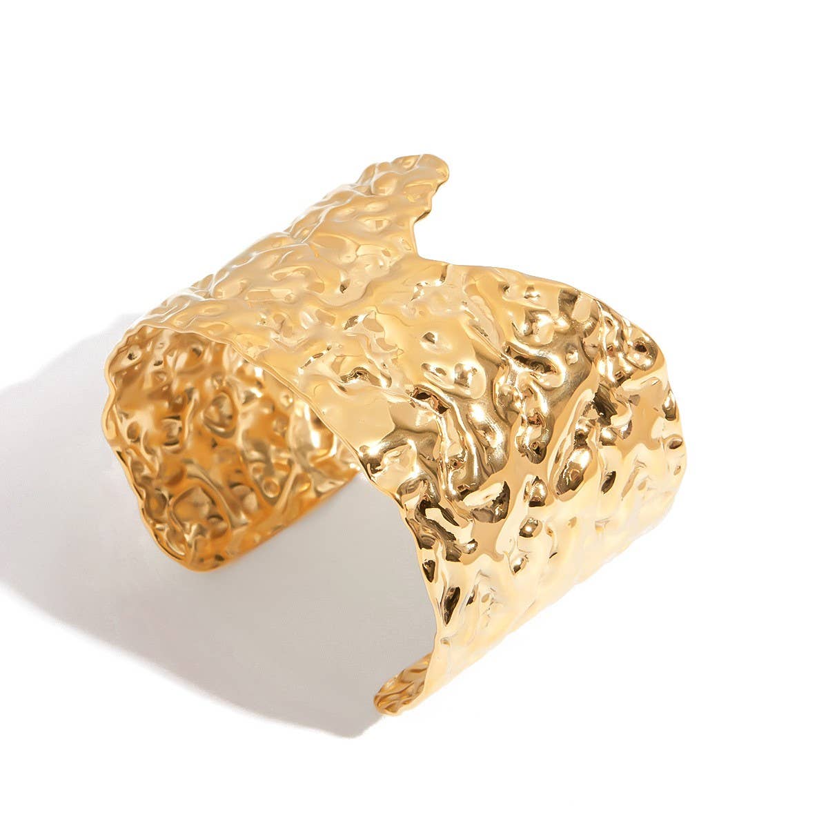 Minimalist 18K Gold Hammered Open Cuff Bracelet