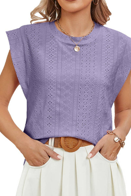 CWTBLS0861_ROUND NECK RAGLAN SLEEVE SOLID COLOR CASUAL TOP