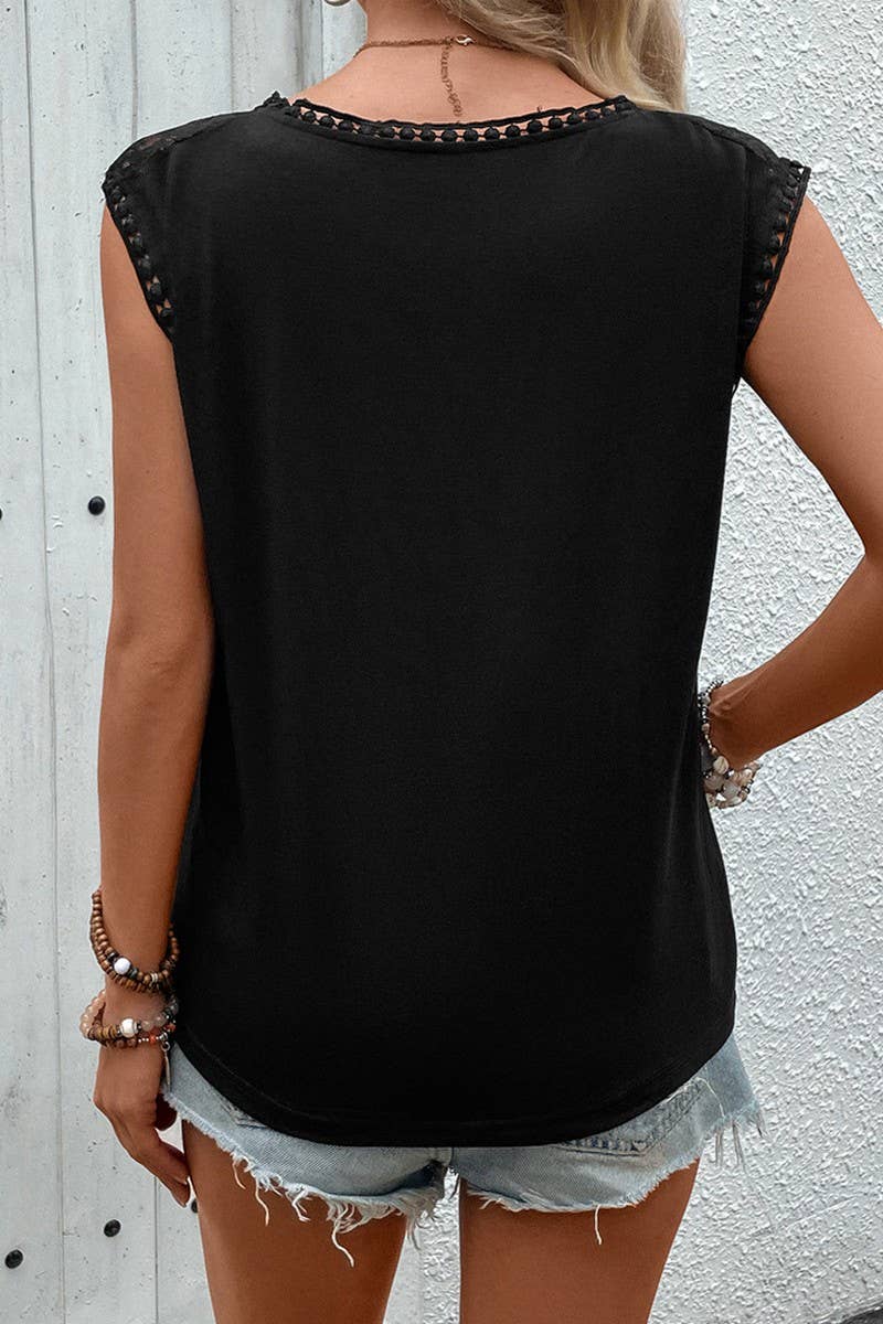 CWTBLS1637_LACE STITCHING SIMPLE SLEEVELESS ROUND NECK T-SHI