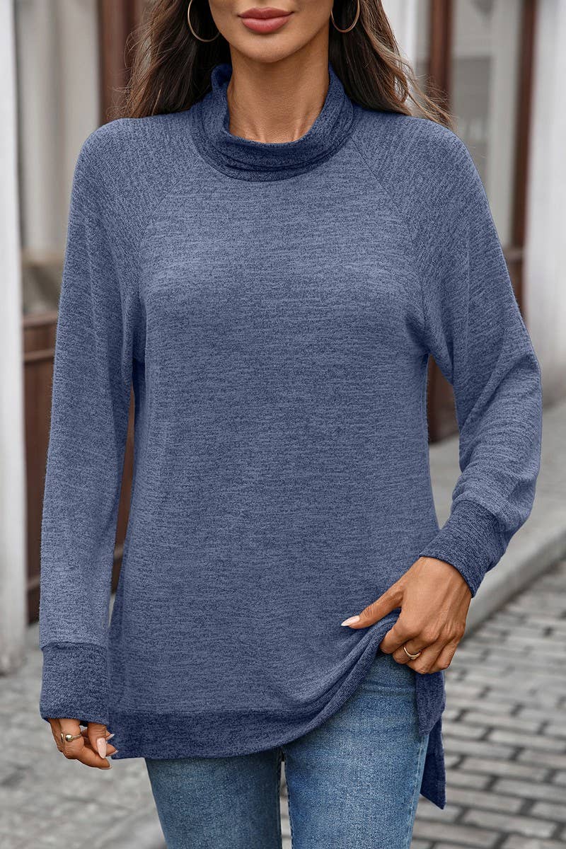 CWTBLL01308_COLORBLOCK SCARF NECK LONG SLEEVE CASUAL TOP