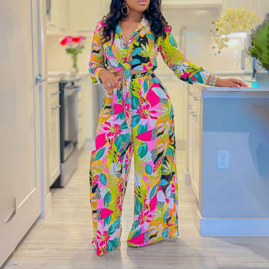 PRINTED TIE SHIRT WIDE-LEG PANTS TWO-PIECE SET_CWSTB1139
