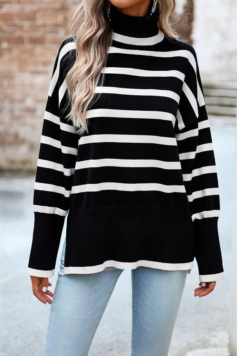 CWOSWL6509_STRIPED LOOSE-FITTING TURTLENECK SWEATER