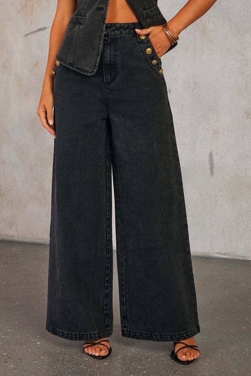 CWJP0589_SOLID LOOSE FIT FASHION WIDE LEG JEANS