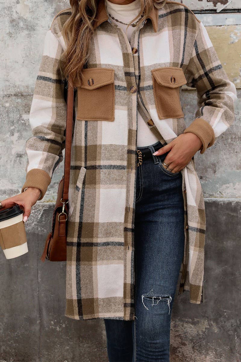 CWOCO0220_CASUAL BRUSHED PLAID MID-LENGTH COAT