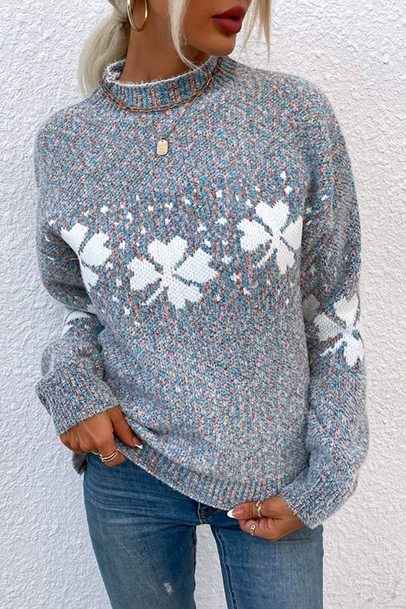 CWOSWL2566_CASUAL HALF TURTLENECK PULLOVER SNOWFLAKE CARDIGA