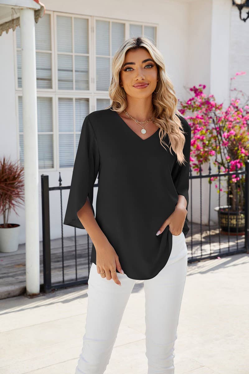 CWTBLS0437_V-Neck Short Sleeve Top
