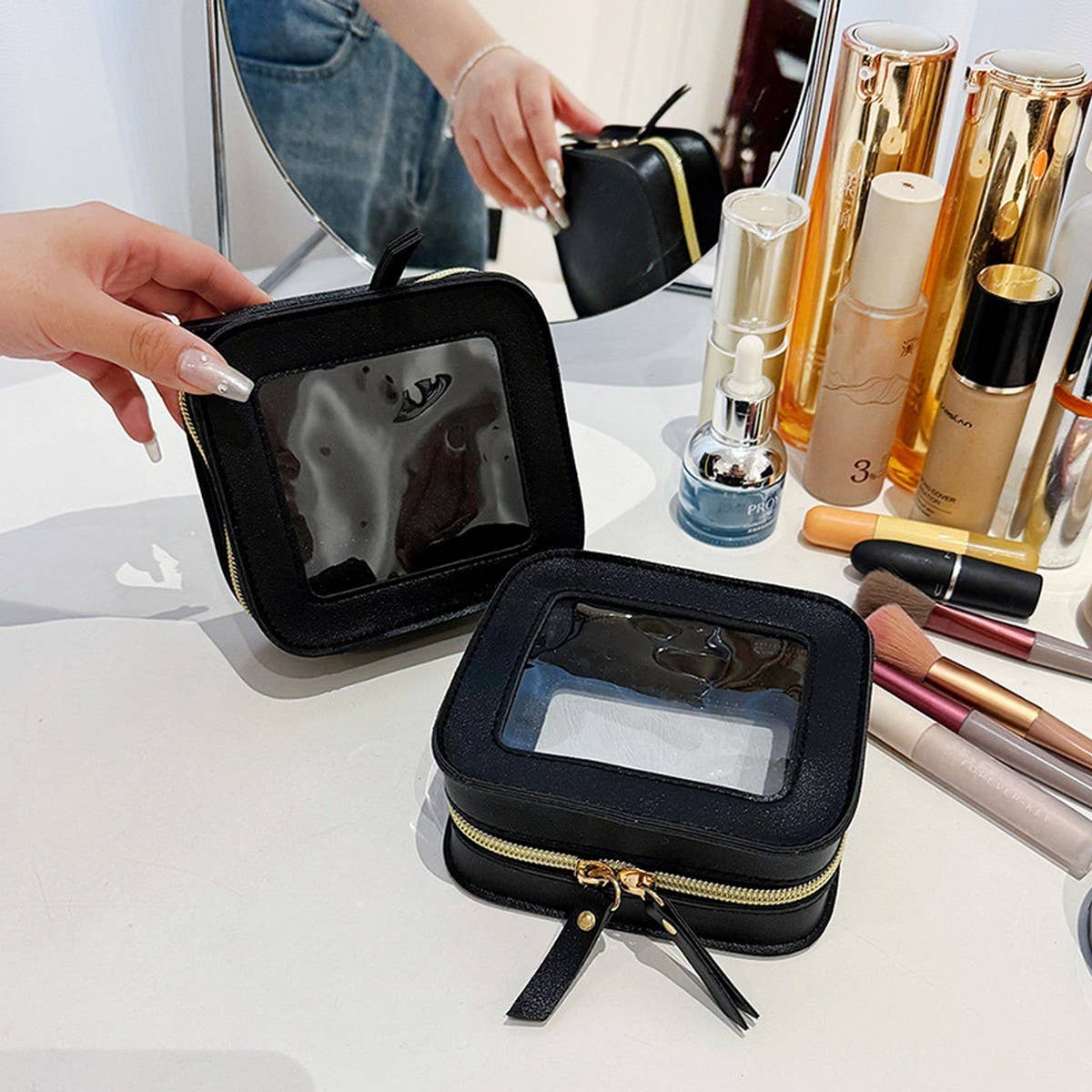 WHITE SIMPLE FASHION TRANSPARENT COSMETIC BAG_CWAB4368