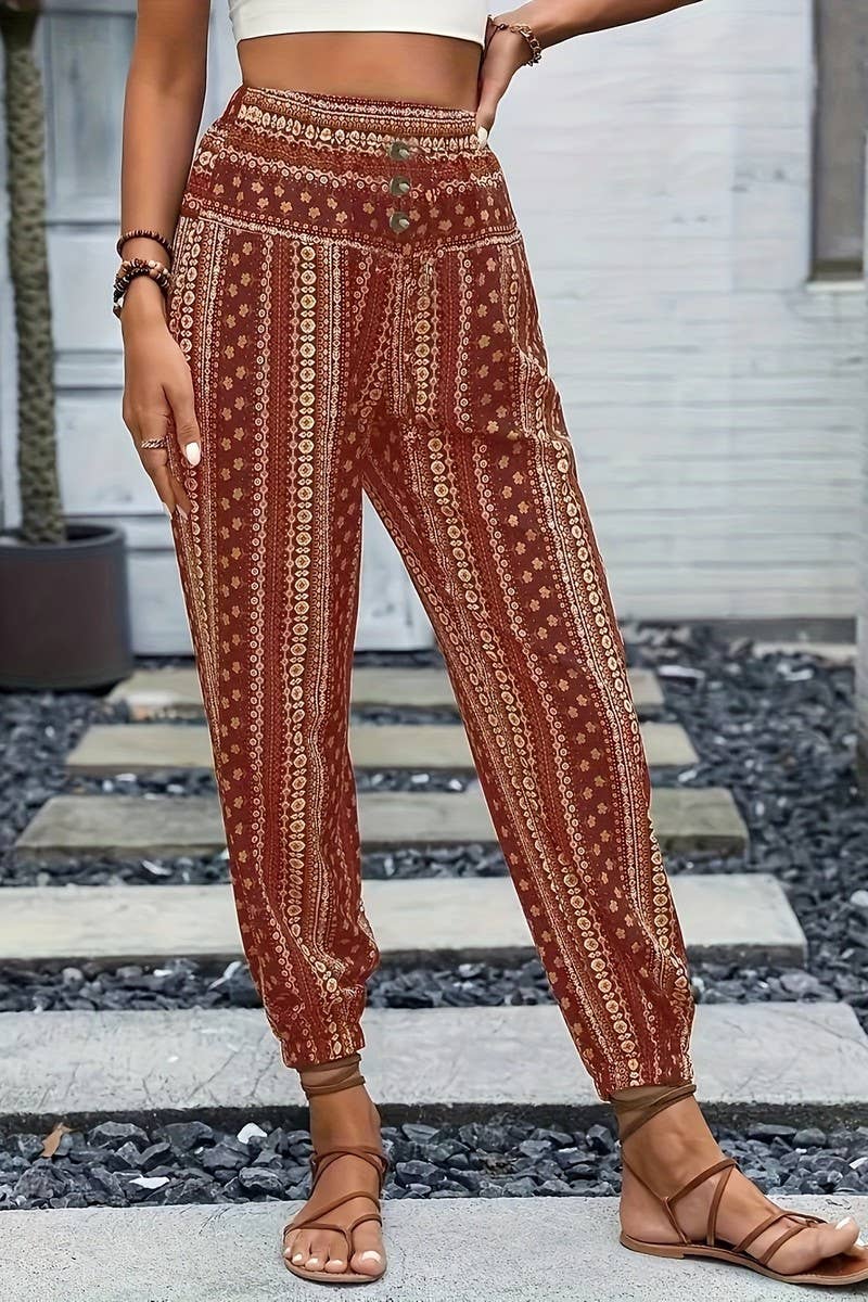 CWBLP2069_BOHO PRINT ELASTIC WAIST DRAPED JOGGER PANTS