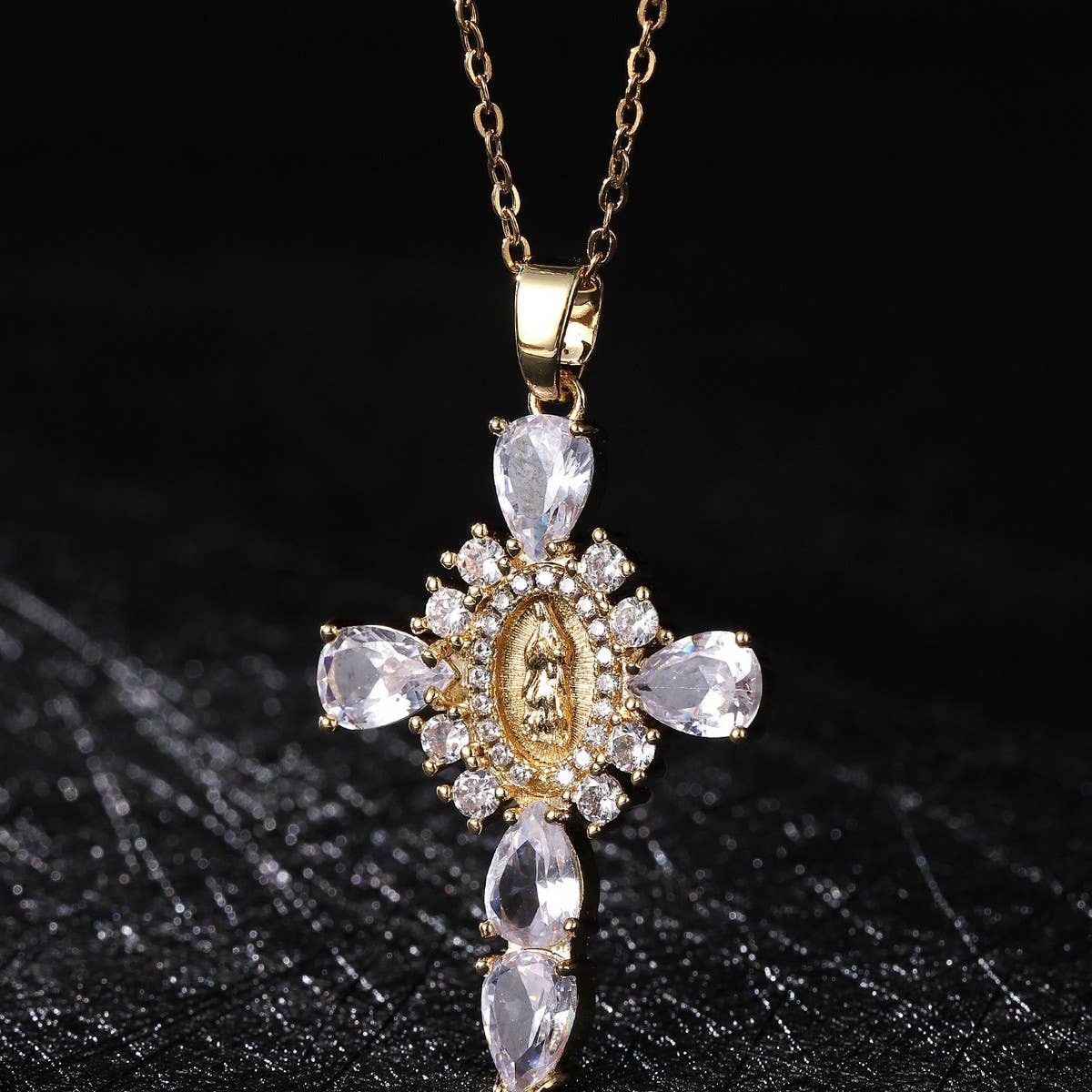 Zirconia Pendant Virgin Mary Cross Necklace_CWMM5867