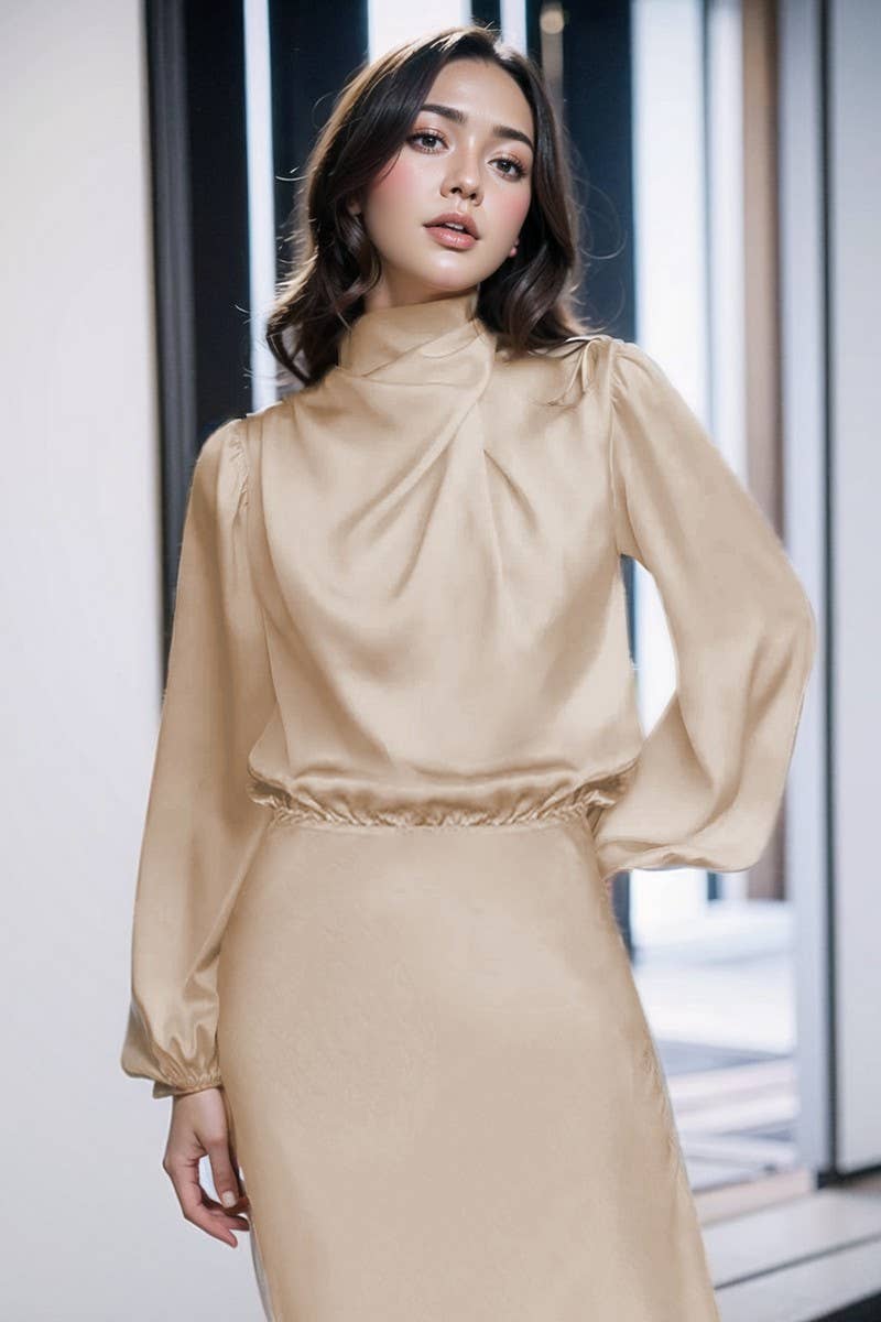 CWDMD3470_SATIN LANTERN SLEEVE EVENING DRESS