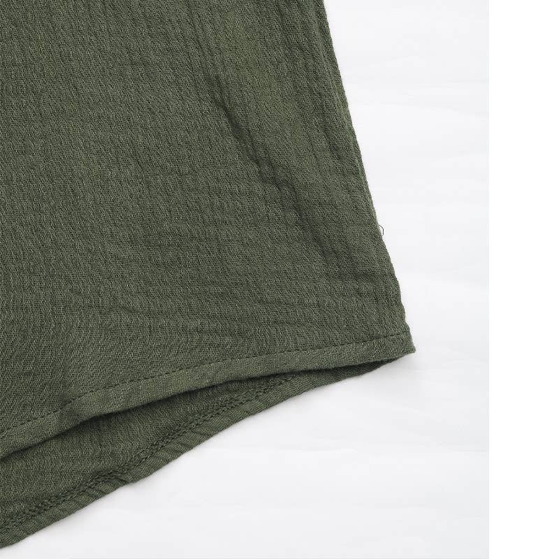 BUTTON-DOWN V-NECK SOLID COLOR PULLOVER SHIRT