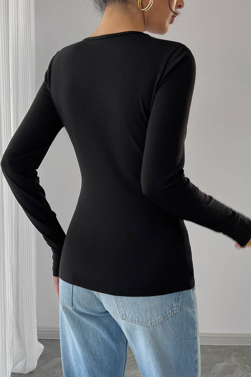 CWTBLL3933_BLACK CUTOUT ROSE GOLD METAL FITTED TOP