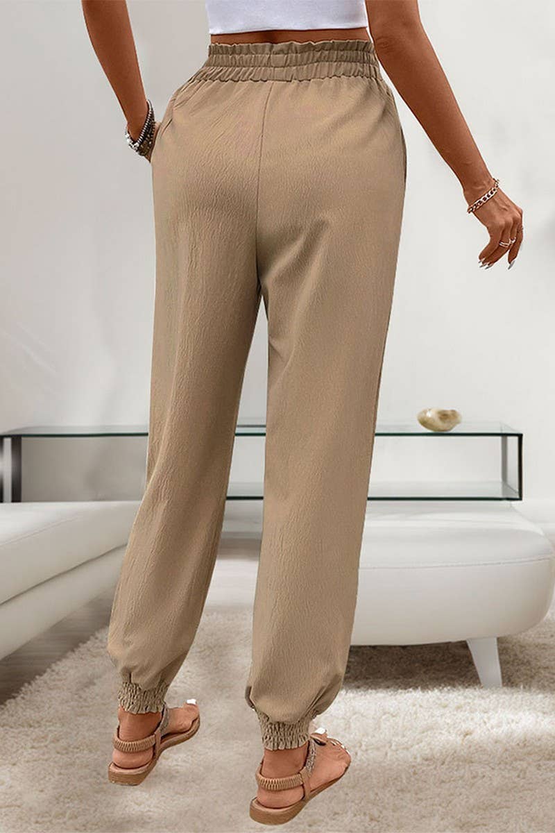 CWBLP1793_SUMMER SOLID COLOR TEXTURED ELASTIC WAIST PANTS