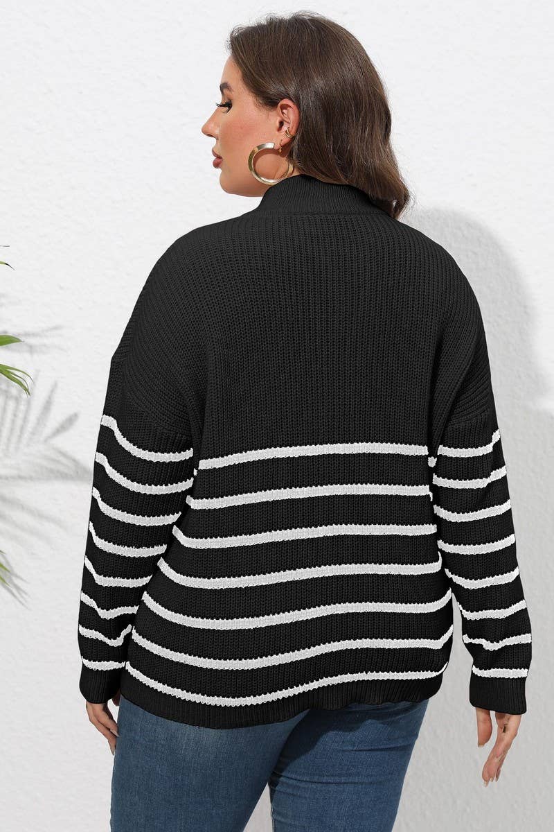 CWOSWL1593_PLUS Size Zip-Up Long Sleeve Pullover Sweater