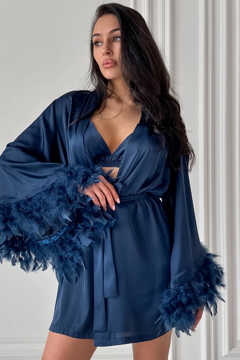 CWSPJ0340_FEATHER PANELED UNDERWEAR SHORTS PAJAMA SET