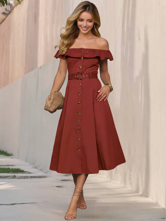 Fashionable and retro one-shoulder dress