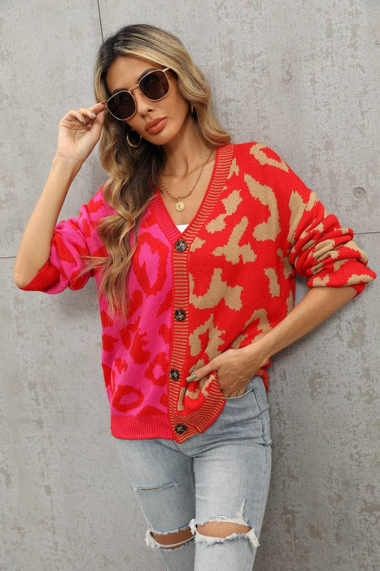 CWOCAL0928_LEOPARD PRINT BUTTON-DOWN KNITTED CARDIGAN