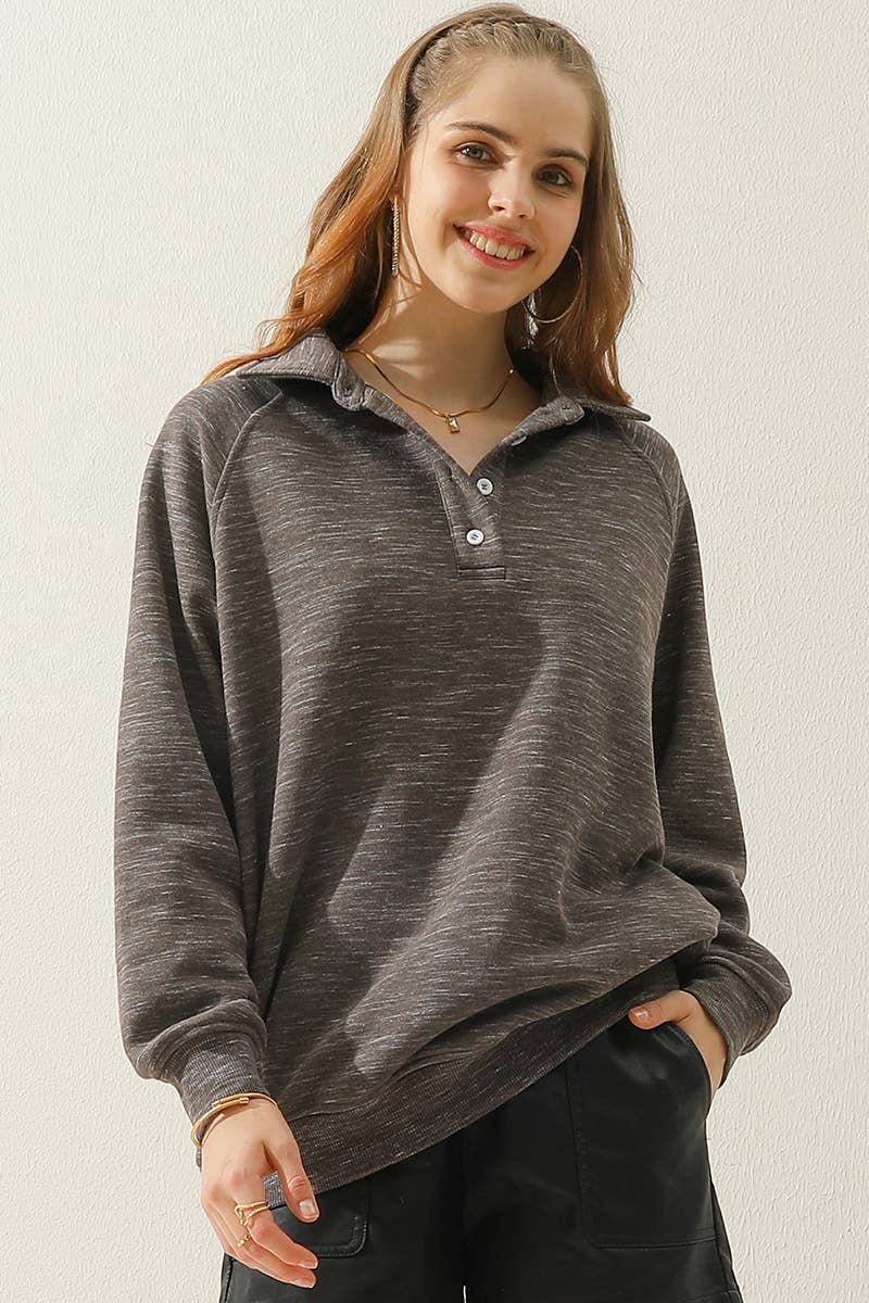 CWTTL906-P_PLUS SIZE BUTTON COLLAR RAGLAN SLEEVE SWEATSHIRT