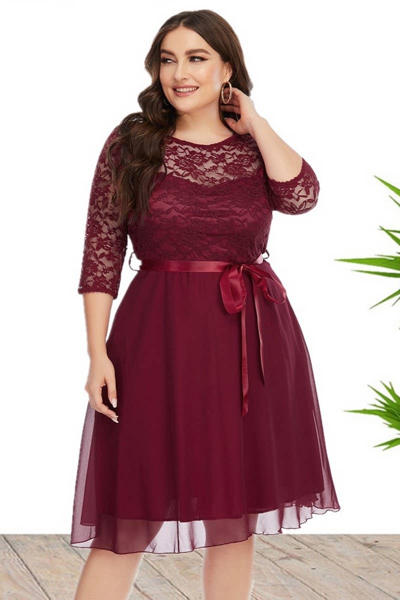 CWDMD3227_PLUS SIZED LACE CHIFFON PANEL EVENING GOWN DRESS