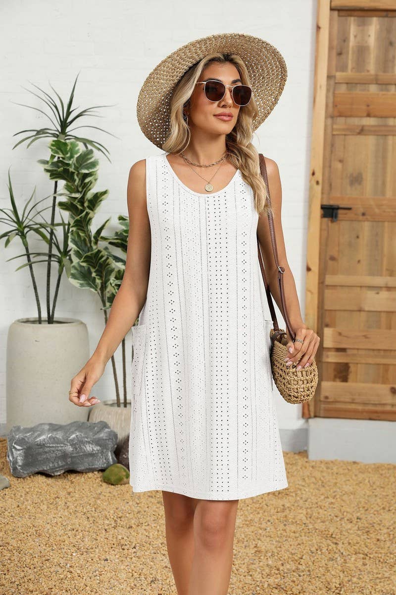 CWDSD8714_SLEEVELESS CREWNECK POCKET TANK DRESS