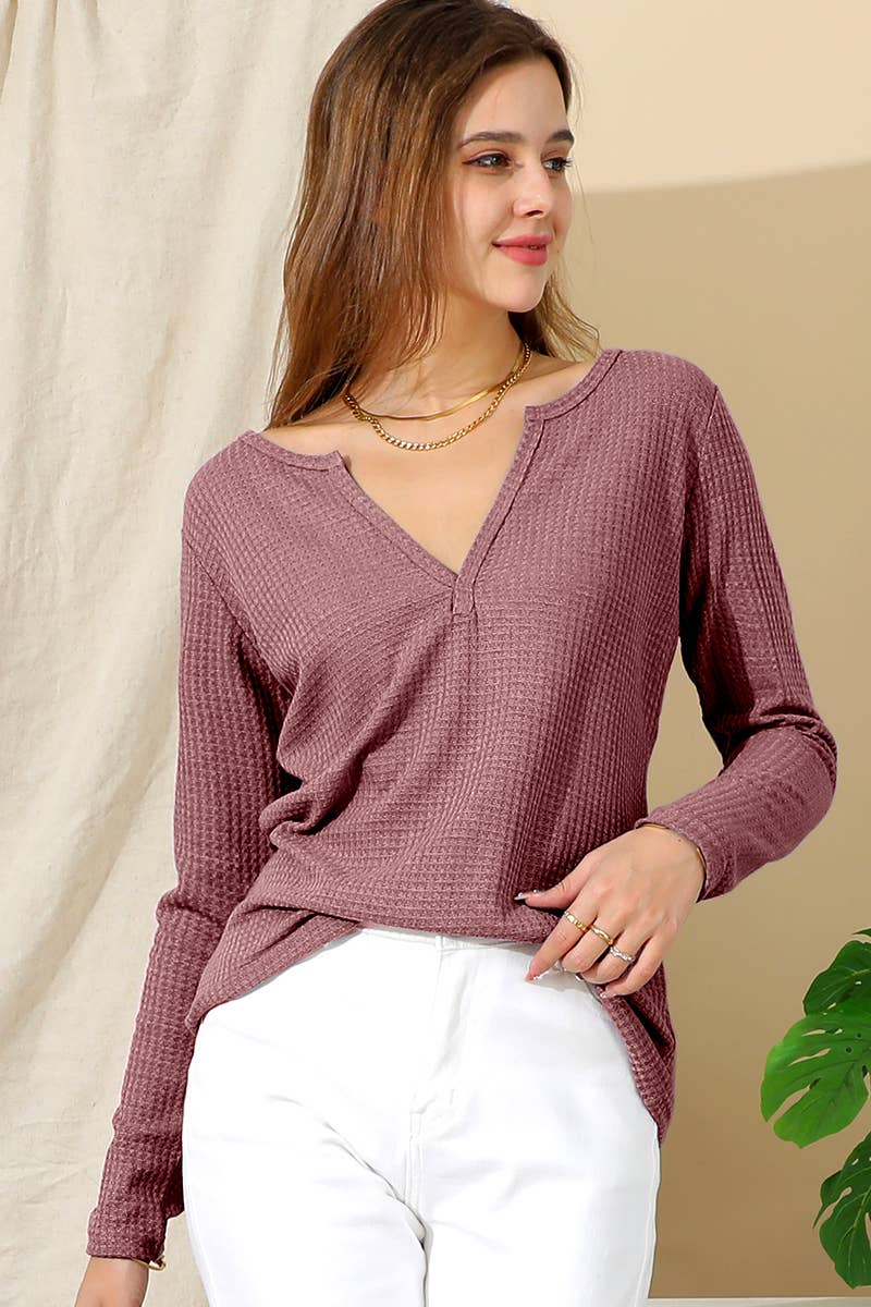 CWTTL1482_Casual V-Neck Loose Fit Long Sleeve Tops