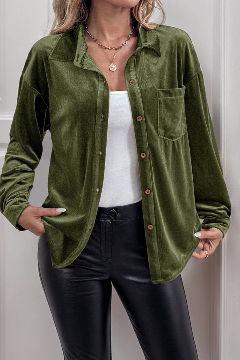 CWTBLL3702_AUTUMN CASUAL SOLID COLOR SINGLE BREASTED SHIRT