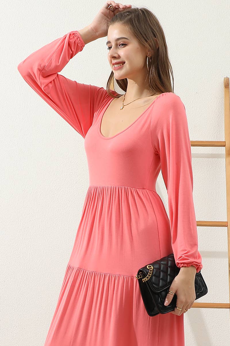 CWDMD801-P_PLUS SIZE ROUND NECK TIRED RUFFLE MAXI DRESS