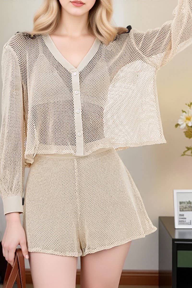 CWSTB346_PURE COTTON SEE-THROUGH LONG-SLEEVED SHORTS SUIT