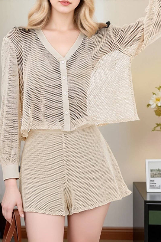 CWSTB346_PURE COTTON SEE-THROUGH LONG-SLEEVED SHORTS SUIT