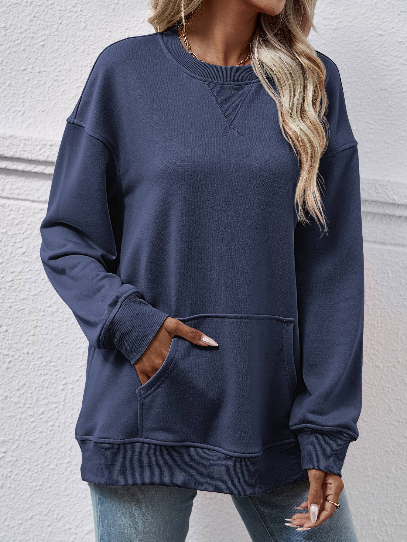 Casual women hoodie with loose crew neck pockets