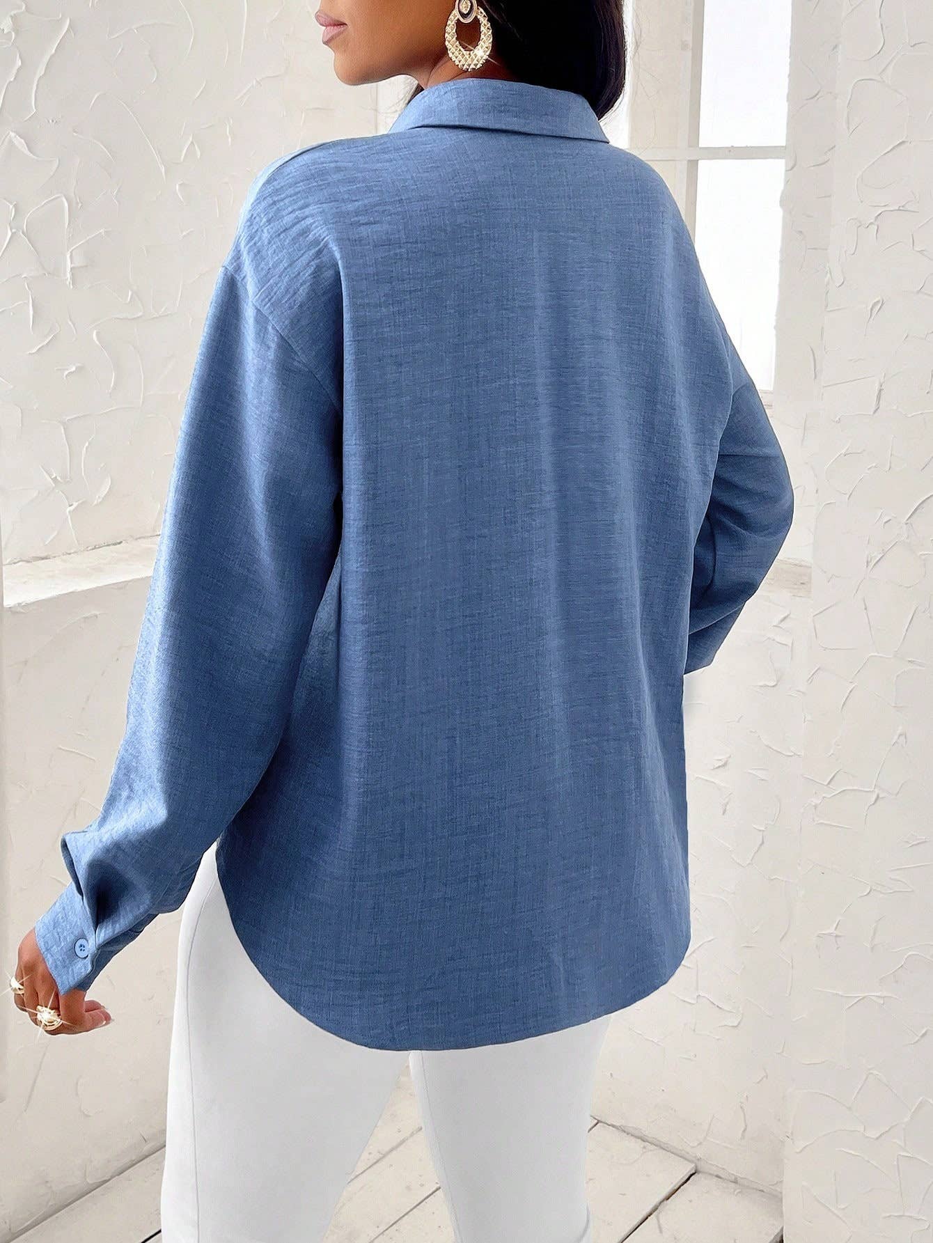 Casual solid shirt with irregular lapel waist